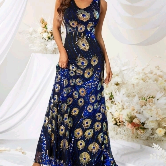 Peacock Design, party, , Sleeveless,  flared,  Sequined Maxi Dress… - Picture 6 of 16